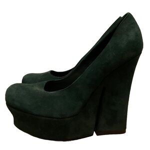 YSL Shoes Suede Dark Green Platform High Heels Sz 9 New without box